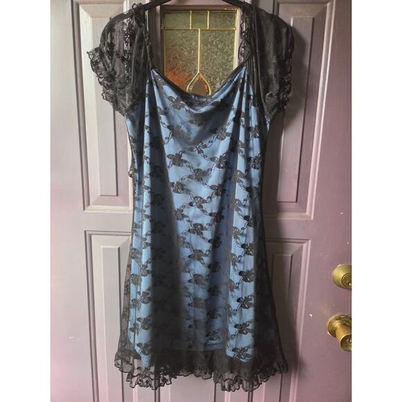 Cider Blue And Black Lace Dress Womens Size Extra Large Super Cute!! - Picture 4 of 5